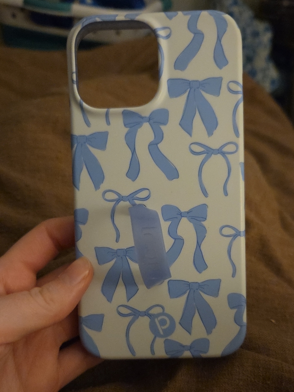 Loopy Case White IPhone 12pro Max Case with Light Blue Bow Pattern